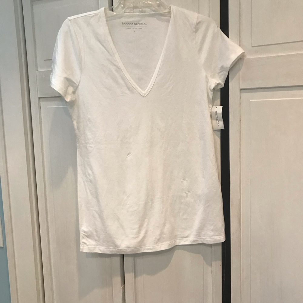 Banana Republic NWT White, Cotton/Model , V-neck Top- L